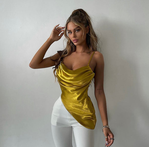 Kenzie Gold Asymmetric Satin Top